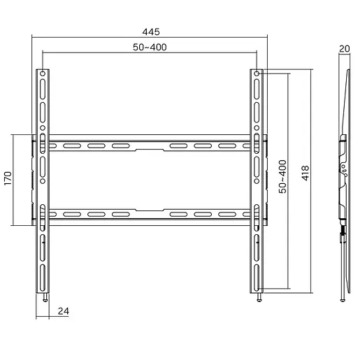 Кронштейн для телевізора AGN AGN70-440F фіксований/32`-70`/45 кг/max.VESA 400x400/Black - фото 5