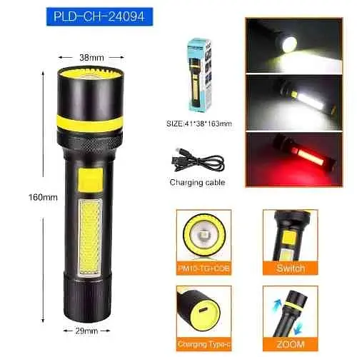 Фонарь 24094 белый лазерный светодиод PM10-TG+COB белый, красный Li-Ion аккумулятор ЗУ Type-C zoom Черный - фото 5
