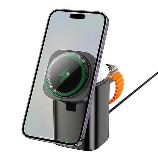 Зарядка Qi HOCO CQ20 Clever 3-in-1 desktop wireless fast charger |15W| - фото 2