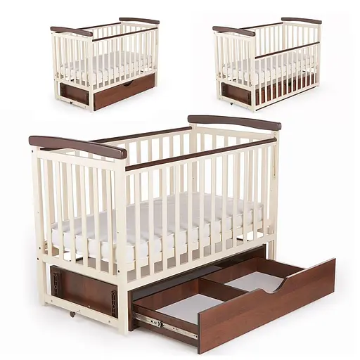 Кроватка Бук Мечта DS-302 с ящиком и маятниковым механизмом ванильно-ореховый - фото 3