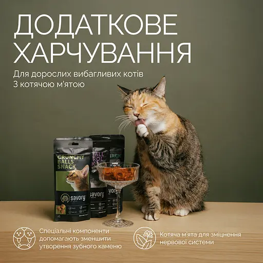 Лакомства хрустящие Savory Cats Snacks Crunchy Balls Для взрослых привередливых котов шарики с кошачьей мятой 60 г - фото 3
