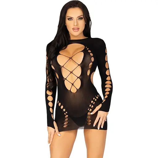 Бесшовное миниплатье Leg Avenue Long sleeve cut out Mini dress One Size Black