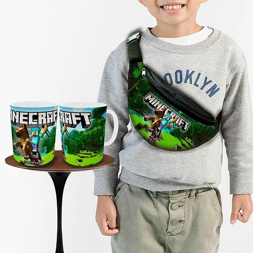 Набір: дитяча сумка-бананка+кружка Майнкрафт «Minecraft» 32х15см, бананка для хлопчика через плече на подарунок (00930)