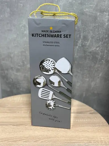 Набір кухонного приладдя на підставці з нержавіючої сталі 6 предметів Золото з білим - фото 6