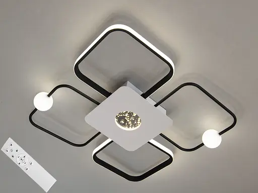 Современная светодиодная потолочная люстра с пультом, 55 Вт, черный+белый. - фото 1