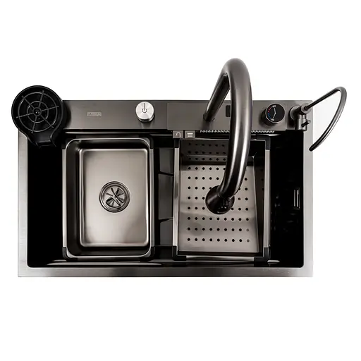 Кухонна мийка 75x45G чорна Platinum Handmade Водоспад, Чорний - фото 6