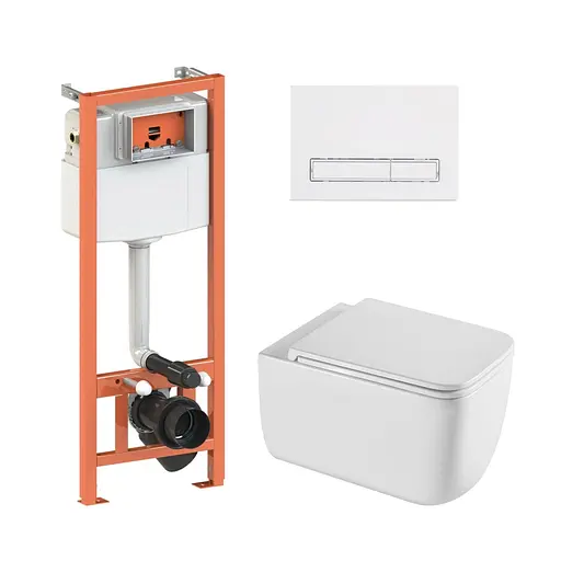 Подвесной унитаз Qtap Gemini Ultra Quiet + инсталляция Qtap Nest 4 в 1 (линейная клавиша White), Белый - фото 1