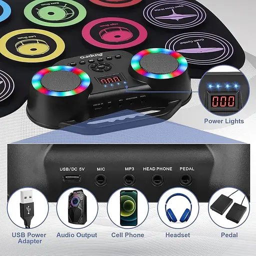 Девятигранная цветная электронная барабанная установка Anpro - фото 7