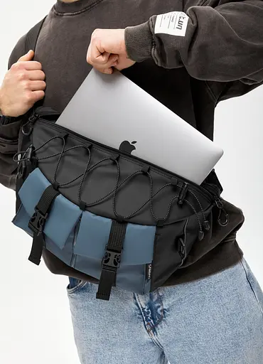 Мужская сумка-бананка под ноутбук Sambag Urban Pro черно-синяя 46×26 см (51411215m) - фото 5