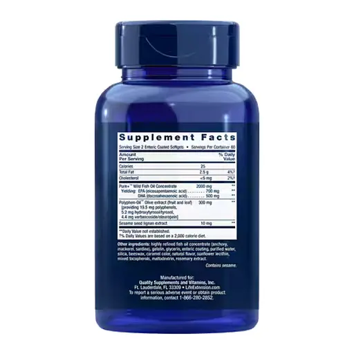 Жирные кислоты Life Extension Super Omega-3 EPA/DHA Fish Oil Sesame Lignans Olive Extract 120 капсул - фото 2
