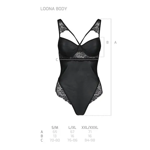 Боди из эко-кожи и кружева Passion Loona Body black L/XL - фото 5
