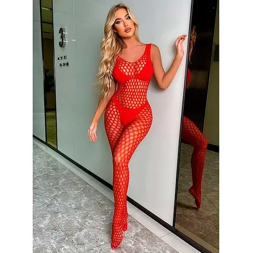 Бодістокінг з відкритим доступом у стильну сітку S/M/L Червоний K0814-2 - фото 2