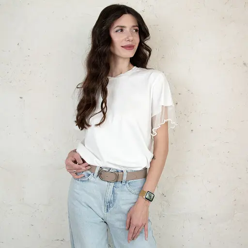 Ремінь жіночий шкіряний НС-3424 (120 см) зі сріблястою пряжкою бежевий - фото 2