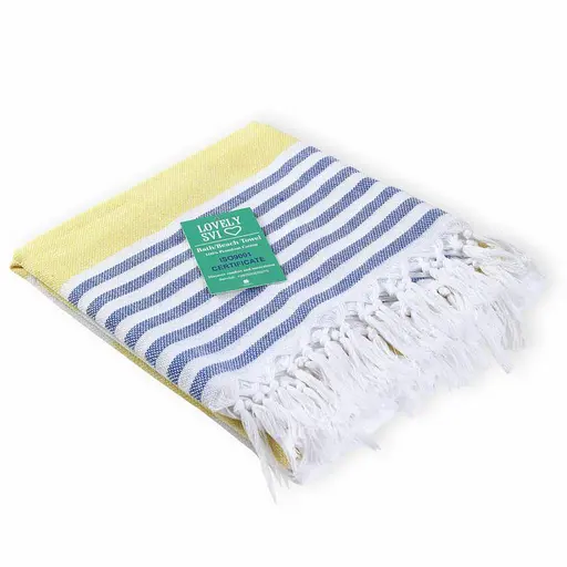 Рушник пештемаль Lovely Svi бавовняний, пляжний, хамам, spa - XХL 100x180 см Yellow/Blue Stripes (8032025) - фото 1