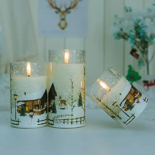 Мерехтливі безполум'яні свічки CHIJIRE з таймером на батарейках 3 шт. білий - фото 2