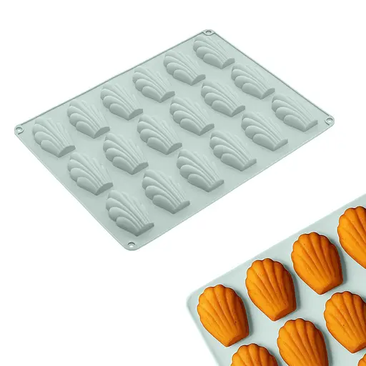 Форма силіконова для випікання печива Мадлен на 18 мушель 32х24х1.4 см C380, Kitchen Master Зелений 87168 - фото 1
