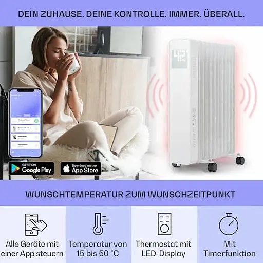 Масляный радиатор Klarstein Sanford Smart 2500 Вт (10041359) - фото 7