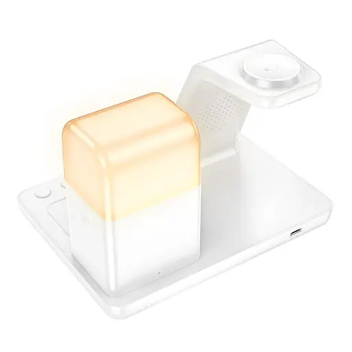 Бездротовий зарядний пристрій Hoco CQ9 3в1 з годинником білий - фото 4