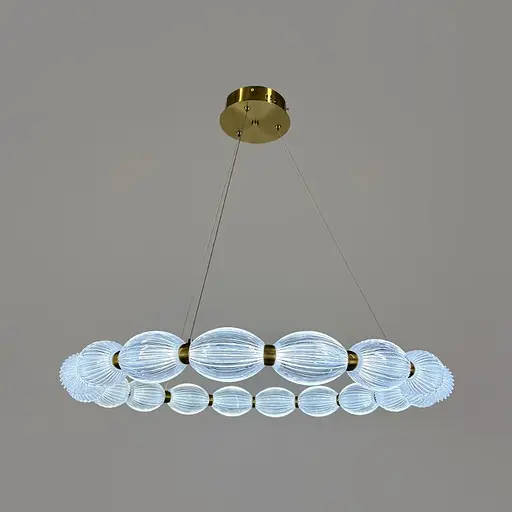 Led люстра з прозорими рельєфними кульками у латунному кільцевому корпусі Ø 68 см | Line F | Арт. MJ343-680 AB+CL - фото 3