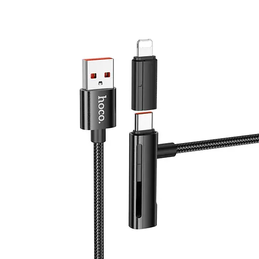 Кабель Hoco U135 2 в 1 USB to Lightning/ Type-C 1,2 м черный
