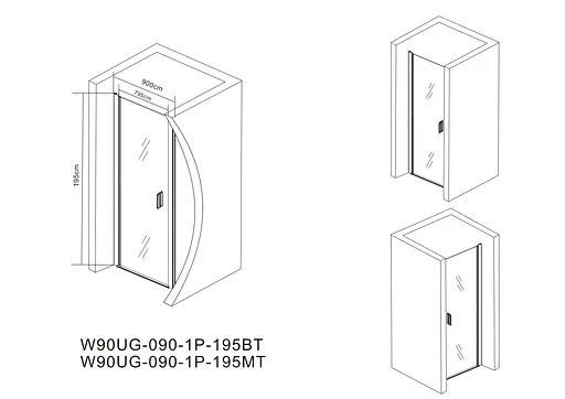 Душові двері AM.PM Gem 90x195 см скло прозоре хром матовий W90UG-090-1P-195MT, прозорий, хром матовий - фото 8
