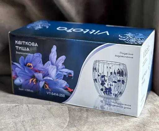 Набір скляних чашок Vittora VT-5414-250 Квіткова тиша з подвійним дном 2 чашки 200 мл - фото 6