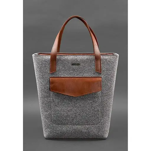 Фетрова жіноча сумка Шоппер D.D. з шкіряними коричневими вставками - фото 1