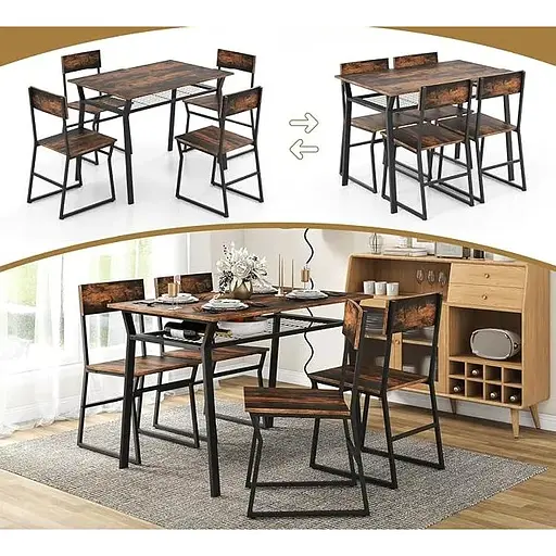 Комплект меблів Costway Merax обідній стіл з стільцями в стилі Loft коричневий - фото 5