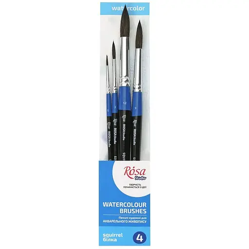 Набор кистей №15 белка круглая 4 шт (№0,3,9,12) Rosa Studio