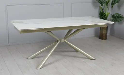 Стіл Рим обідній розкладний білий глянець 1800/2600x900x750 ноги шампань - фото 7