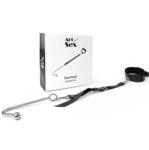 Анальный крюк 2 с ошейником из натуральной кожи Art of Sex - Anal hook, Черный - фото 2