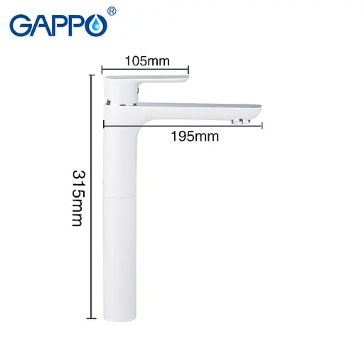 G1048-2 Змішувач для умивальника високий гайка білий/хром Ø35 Gappo Noar 1/8 Білий - фото 7