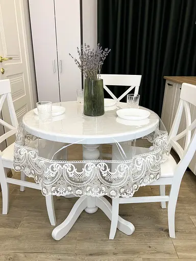 Силиконовая скатерть с бело-кофейным кружевом Арка 15см 320х200 см - фото 4