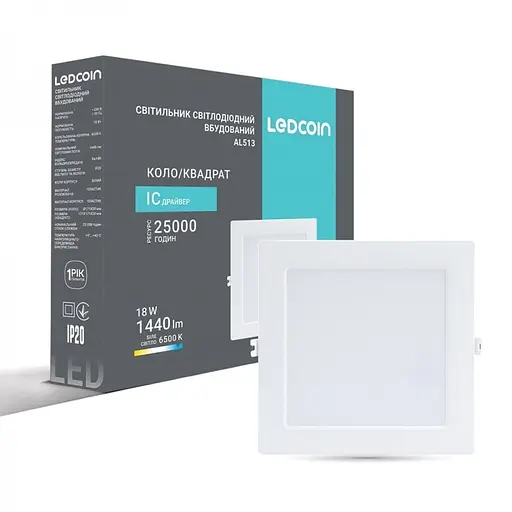 Свiтильник свiтлодiодний Ledcoin AL513 квадрат білий 18W 6500K (80340) - фото 2