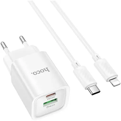 Мережевий зарядний пристрій Hoco C149A Charm PD30W+QC3.0 charger set (Type-C to Lightning) (EU) Чорний - фото 1