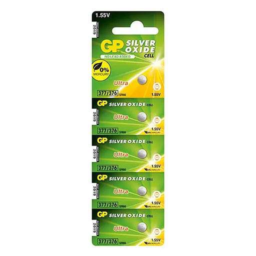 Батарейка GP AG4 (377F-C5/SR66) серебряно-оксидная 1.55V 5 шт.