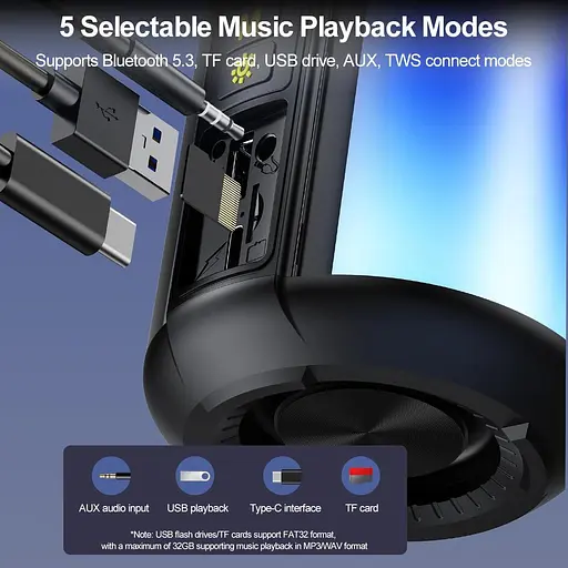 Bluetooth-динамік CofunKool: портативний динамік з AUX-входом, бездротовий динамік з гучним стереозвуком потужністю 8 Вт з RGB - фото 4