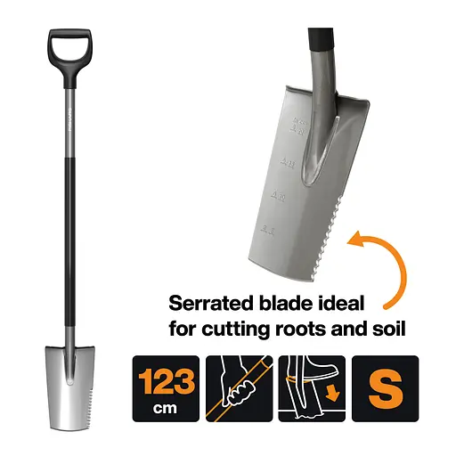 Лопата штыковая с зубчатым лезвием Fiskars Ergonomic S 123 см (1066714) - фото 2