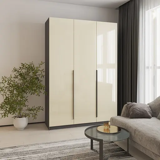 Шафа 3-дверна MebelStar Оскар Gloss BL-B, додаткова штанга 150x52x220 см Антрацит/Альмонд (MBS-5228) - фото 1