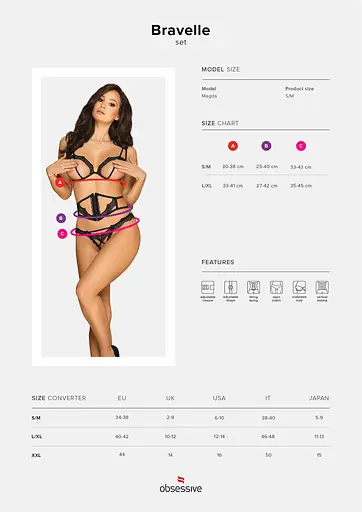 Комплект білизни Obsessive Bravelle L/XL чорний - фото 7