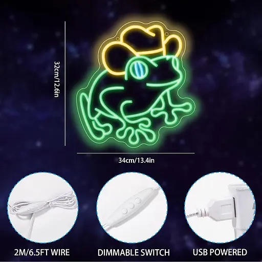 Неоновая вывеска Лягушка с ковбойской шляпой - фото 3