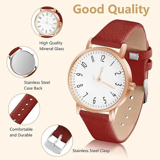 Женские кожаные кварцевые часы OFFCUP, женские часы с кожаным ремешком, аналоговые кварцевые часы - фото 4