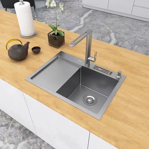 Накладна кухонна мийка Nett NS-6045(L) з лівим крилом - фото 4