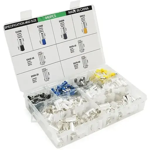 Набор клемм/наконечников Voltronic 440шт (E2508b-100, E1508bl-100, E4009gr-50, E6012-50, EN3516-50, EN5020-20, EN2516-50, EN7020-15)