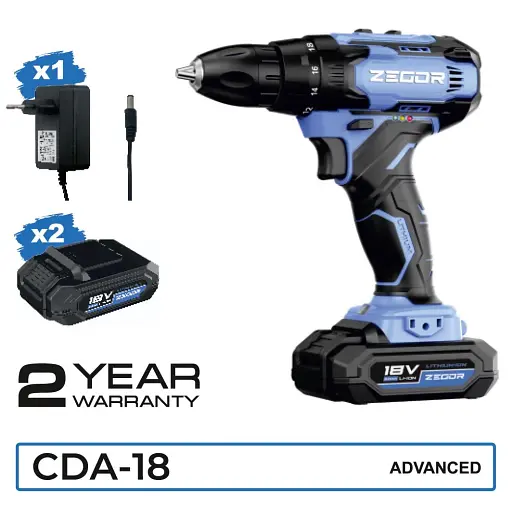 Шуруповерт аккумуляторный универсальный Zegor CDA-18/18В/35 Нм/две скорости/2 батареи 18 В 2 Ач/Реверс/Подсветка
 - фото 12