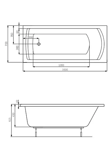 Ванна акриловая Roca Lnea в комплекте с ножками 160x70 A24T018000 - фото 2