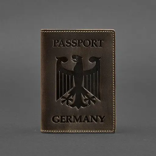 Кожаная обложка для паспорта с гербом Германии темно-коричневая Crazy Horse - фото 5