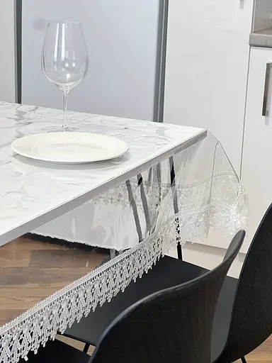 Силіконова скатертина з кремовим мереживом 7 см 320х110 см - фото 8