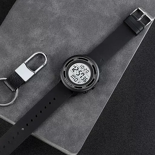 Спортивний чоловічий годинник Skmei 1736 (Чорний з білим циферблатом) - фото 4