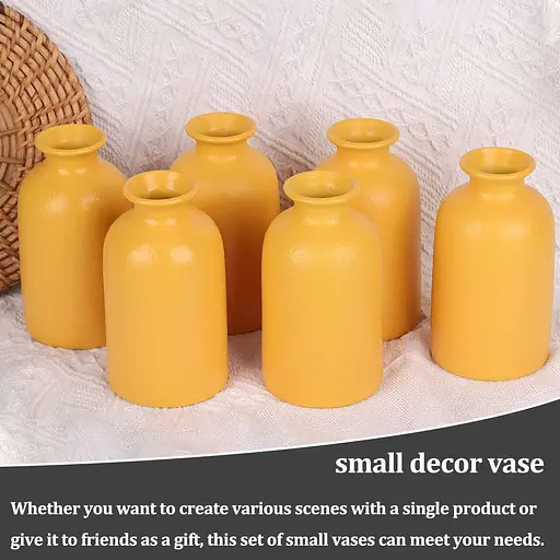 Маленькая желтая ваза, современная керамическая ваза для сухих цветов, домашний декор. - фото 5